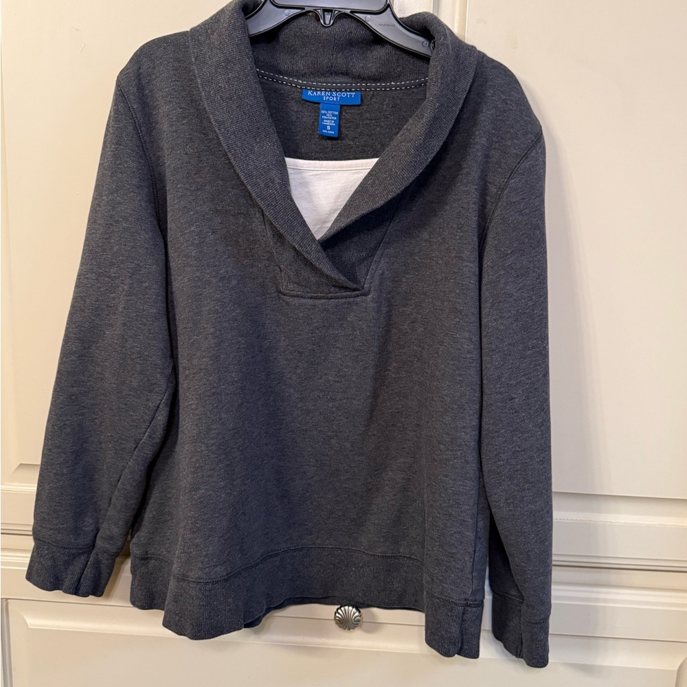 Karen Scott Charcoal Collared sweatshirt with white insert